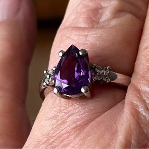 Purple Genuine Pear Cut Amethyst Ring 8